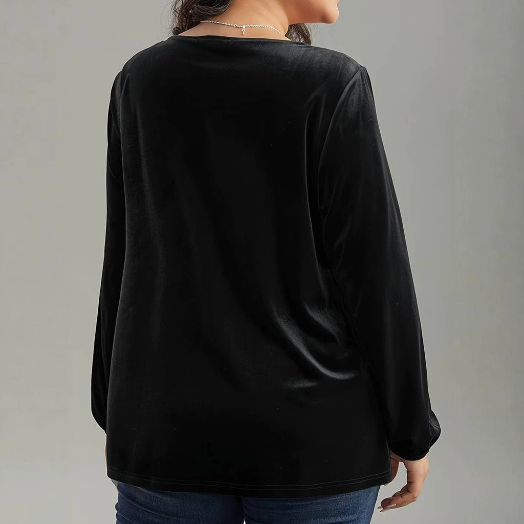 Plus Size Women Velvet Top Square Collar Lantern Sleeve Design Affordable Luxury Slim Looking Belly Covering Long Sleeve Top