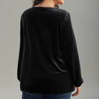 Plus Size Women Velvet Top Square Collar Lantern Sleeve Design Affordable Luxury Slim Looking Belly Covering Long Sleeve Top