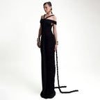Winter Elegant Graceful Off-Neck Braid Pleated High Waist Figure Flattering Sheath
