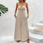 Women’s Lace-Up Wide-Leg Suspender Jumpsuit