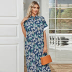 Women's Tropical Tie-Neck Button Robe Dress