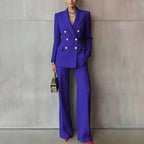 Solid Color Buttons Work Collared Pant Business Set