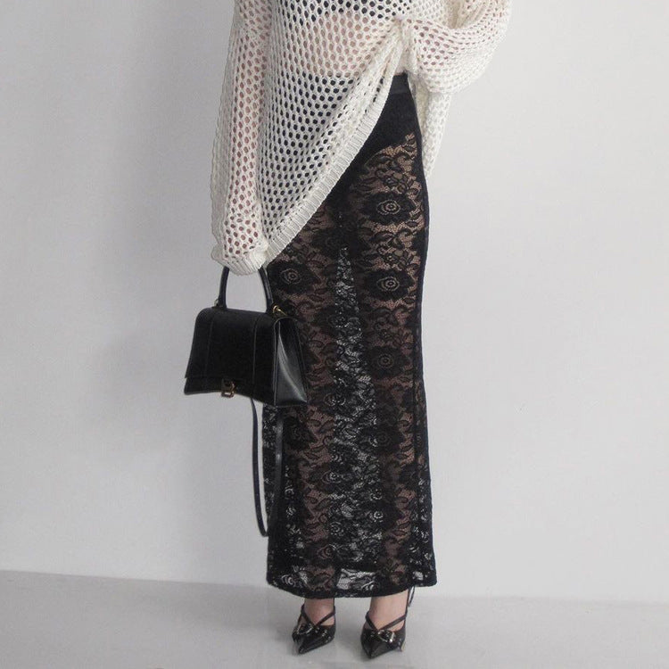 Women's Lace Cutout Sheer Hip Skirt