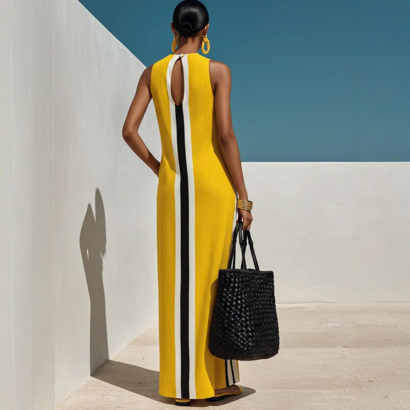 Women's Sleeveless Vertical Striped Maxi Dress