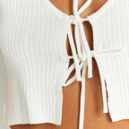 's Cropped Vest Knitted Sunken Stripe Solid Color Lace Up Top
