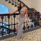 Women's Cropped Top and Skirt Two-Piece Set