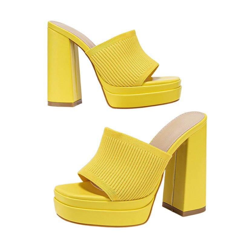Women's Knitted Platform Chunky-Heel Slippers
