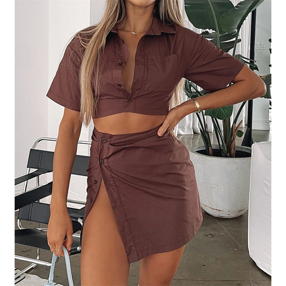 Women's Spring Summer Collared High Coordinated Two-Piece Set