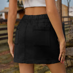 Women's Spring Summer Washed Elastic Waist Denim Skirt