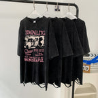 Women's Cotton Ripped Washed Short Sleeved T Shirt Women Retro Connector Trendy Summer Half Sleeve Washed Worn Top