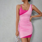 Women’s Color-Block Pleated Slim-Fit Dress