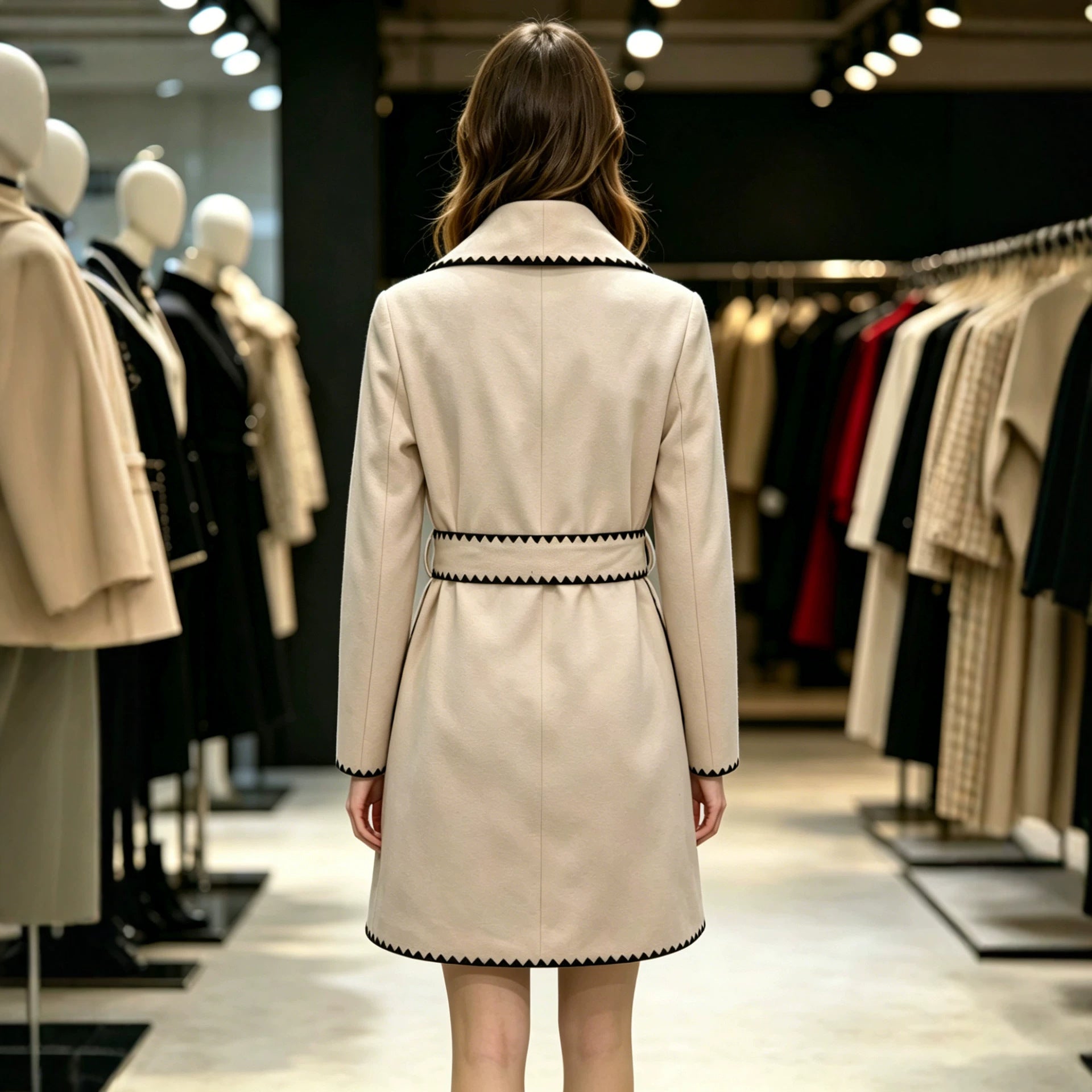 Women's Contrast-Trim Wool-Look Coat