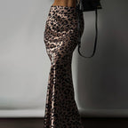 Satin Draping Skirt Leopard Print Sheath Fishtail