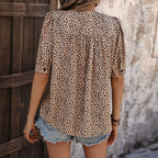 Women's Summer Women Puff Sleeve Pullover Leopard Print Shirt Women