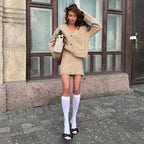 Women's Autumn Winter Solid Color Jacket and Skirt Two-Piece Set
