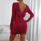 Women's Women's Red Dress High Waist Slim Backless Round Neck Hip