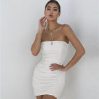 Spring Summer Tube Top Nightclub Ruffle Hip Dress