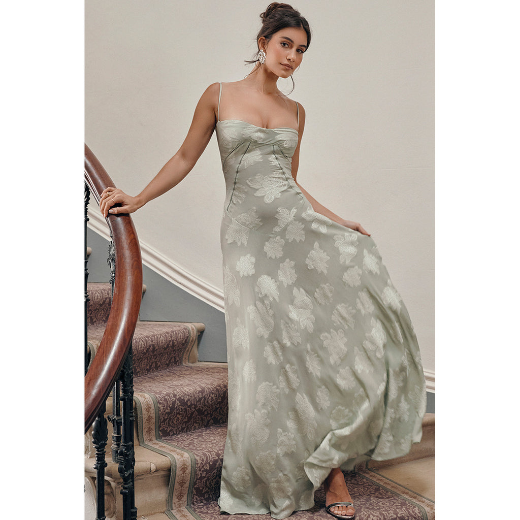 Women's Lace See Through Strap Slim Fit Evening Dress