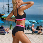 Women's Pink Wave Ruffle High Waist Bikini