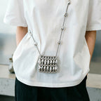 Women's Irregular Asymmetric Shaped Handmade Beaded Bag Mini Lipstick Pack With Chain Crossbody Pouch
