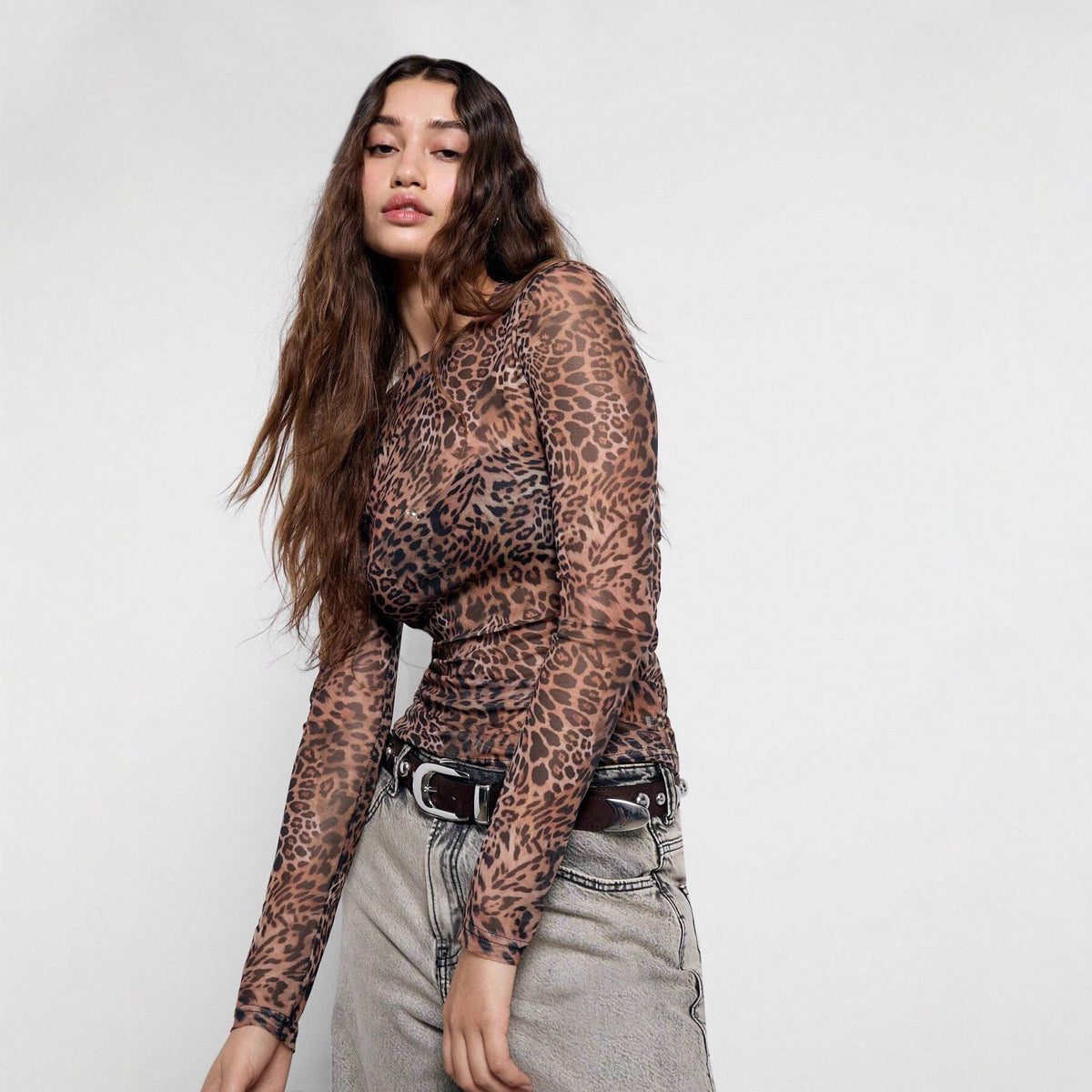 Leopard Mesh Fitted Top