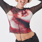 Women’s Red Abstract Graphic Slim Fit T Shirt