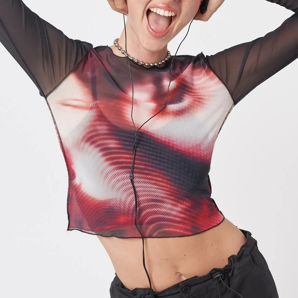 Women’s Red Abstract Graphic Slim Fit T Shirt