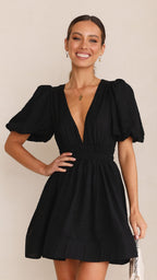 V-Neck Lantern-Sleeve Princess Dress