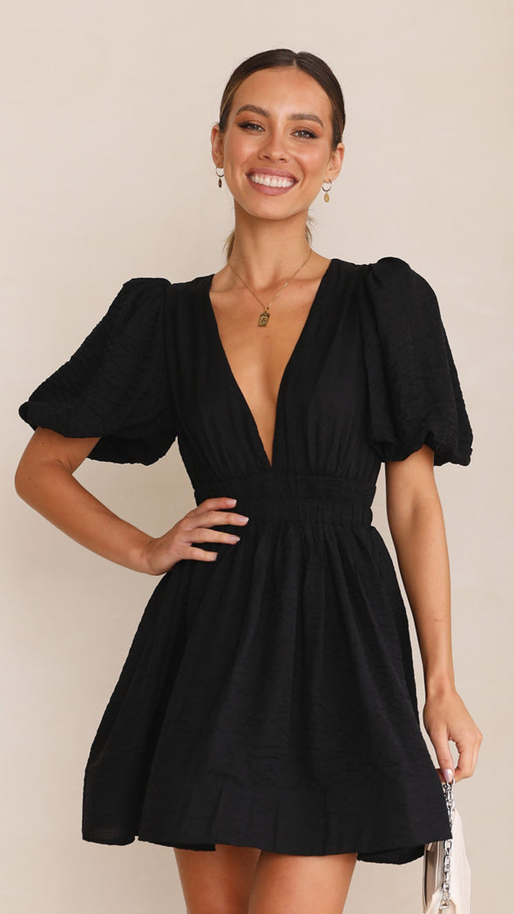 V-Neck Lantern-Sleeve Princess Dress
