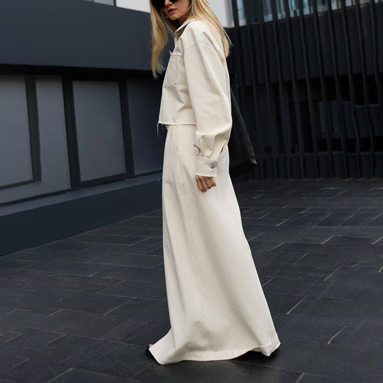 French Long-Sleeve Shirt & Split Skirt Set
