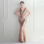 Women's Positioning Floral Heavy Industry Beaded Long Fish Tail Evening Dress Suitable Attending Formal Occasions