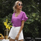 Women's Clothing Europe Station Summer Polka Dot V Neck Short Sleeve T Shirt Top