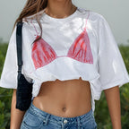 Women's Street Corset Printed Loose Cool Short Sleeve Sexy Round Neck Pullover Loose Slim Fit Casual Shirt Women