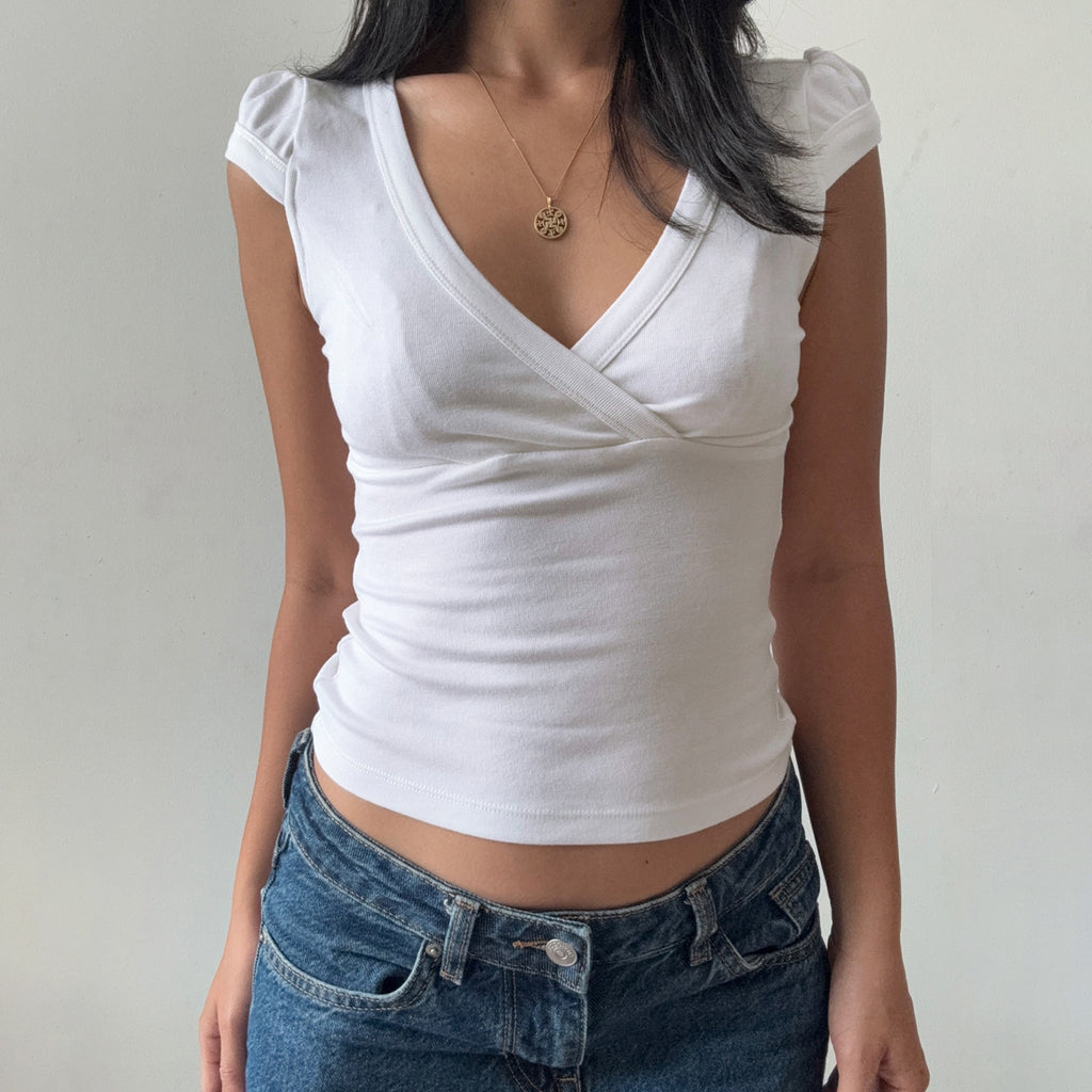 Summer Sexy All Match Sexy Puff Sleeve Solid Color Top