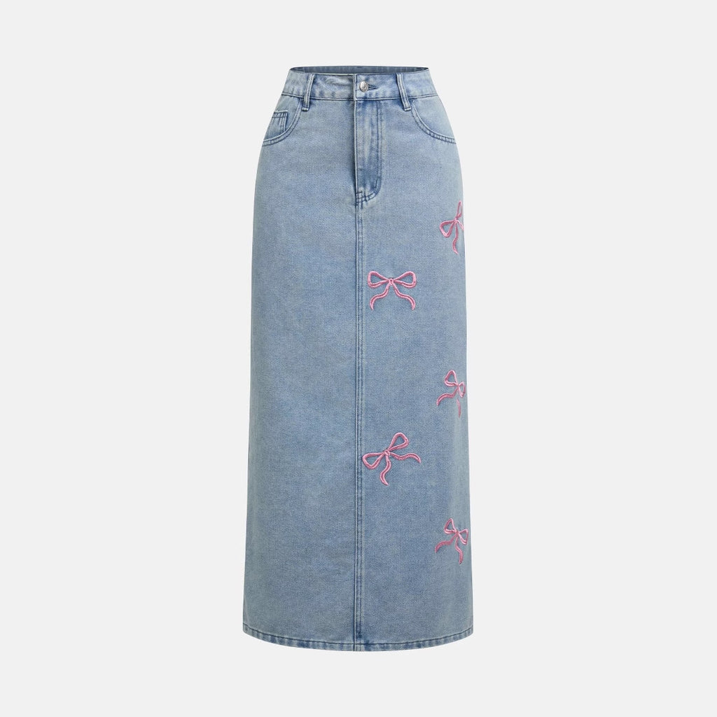 Pearl-Embellished Printed Skirt