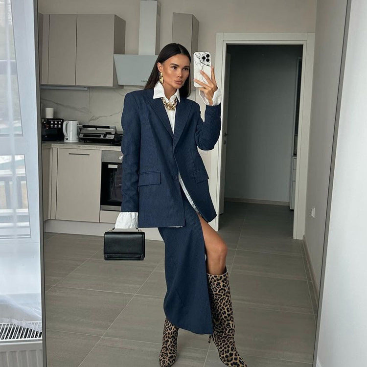 Striped Blazer & Midi Skirt Set