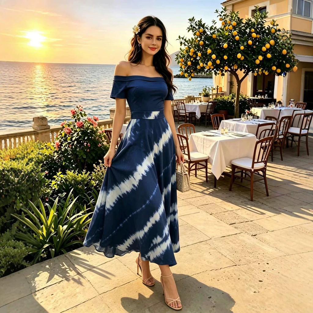 Women's Printed Off-Shoulder A-Line Maxi Dress
