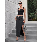 High Waist Slit Denim Skirt