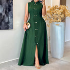 Sleeveless Button A-Line Maxi Dress