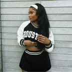 Women's Autumn Street Hipster Slim Baseball Sweater Skirt Set