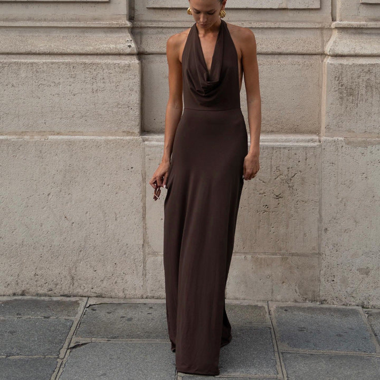 Backless Halter A-Line Maxi Dress