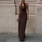 Backless Halter A-Line Maxi Dress