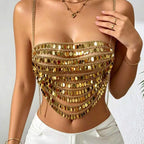 Vest Handmade Sequined Wafer Metal Chain Stitching Tassel Chain Embellished Small Vest Women Body Cha