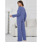 Women Autumn Winter Solid Color Long Sleeved Trousers Home Wear Set