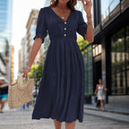 V-Neck Puff-Sleeve Dress