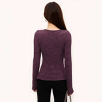 Women's Purple Rhinestone Long Sleeve Top