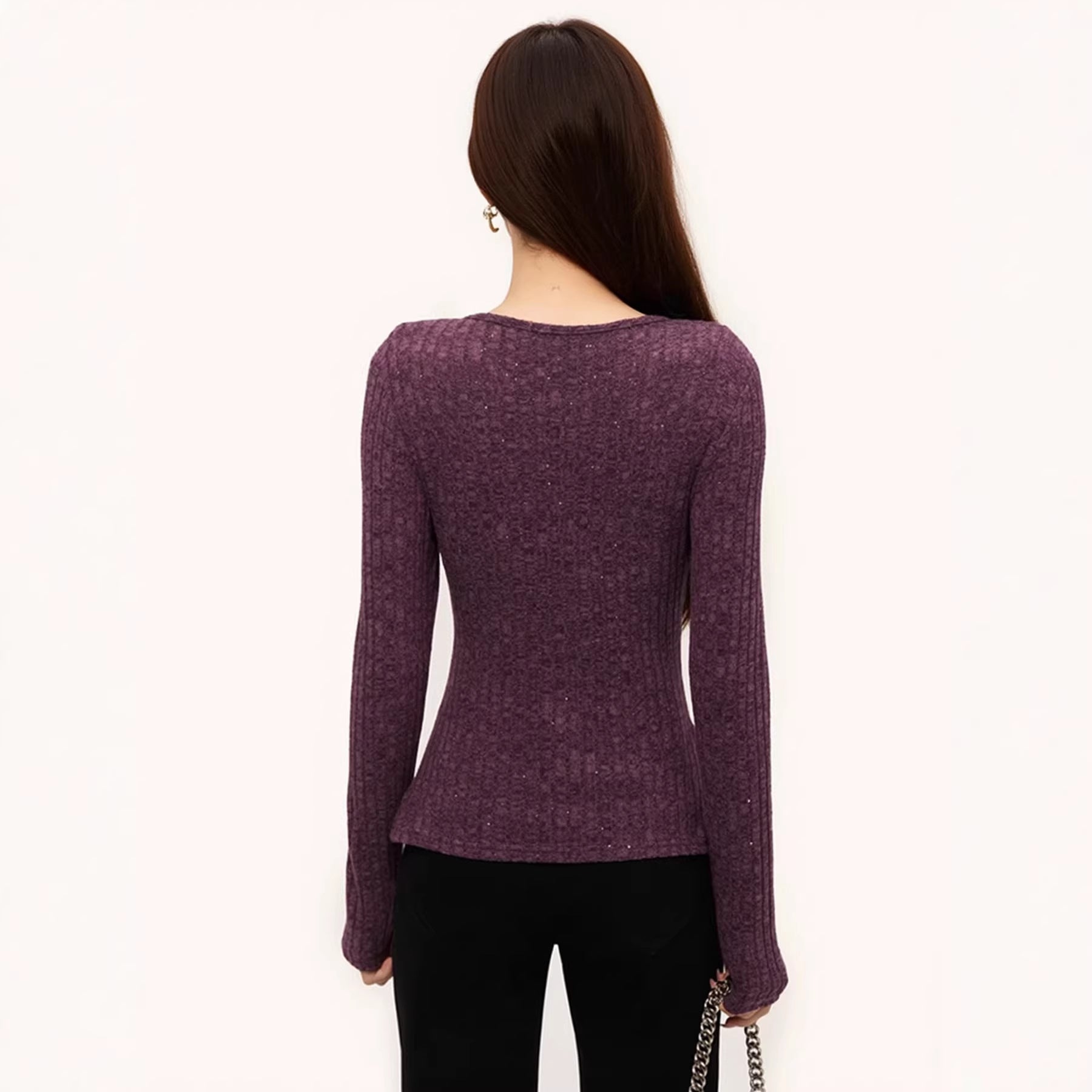 Women's Purple Rhinestone Long Sleeve Top