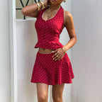 Women's Polka Dot Halter Top & Shorts Set