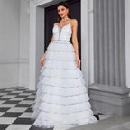 Women's Suspender V Neck Evening Dress Tube Top Dress Layered Women Dress