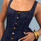 Women's Denim Square-Neck Button-Front Dress